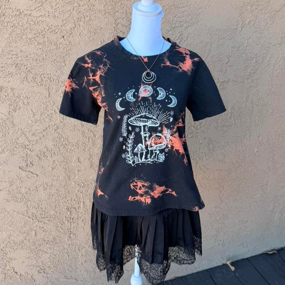 witchy mushroom orange and black tie dye graphic tee